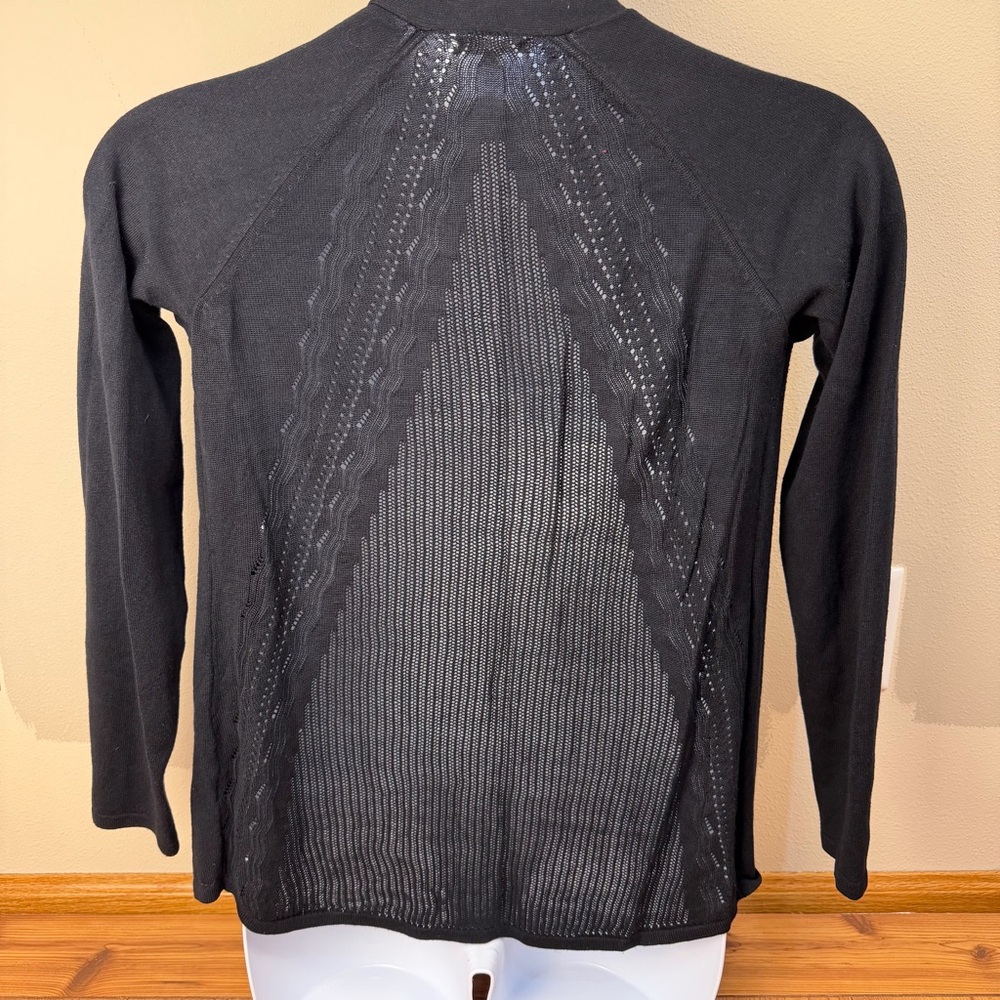 Maurice’s Long Sleeve Pointelle Back Open Cardigan Sweater Black Size Small